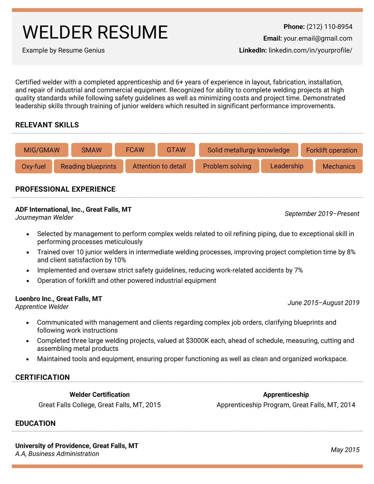 Welder Resume Examples for Different Experience Levels - welder resume examples